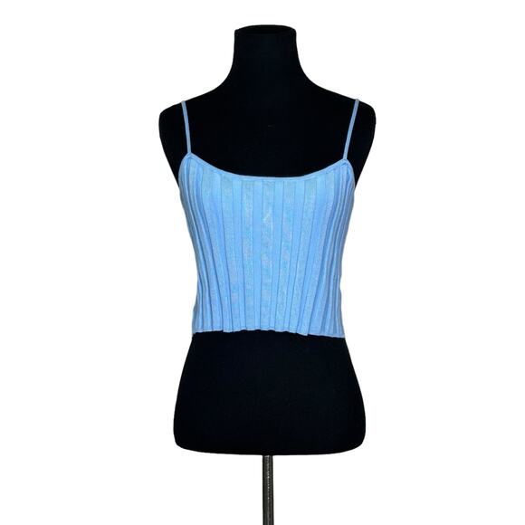 Fashion Nova blue ribbed knit crop fitted tank top Size small - Picture 1 of 8